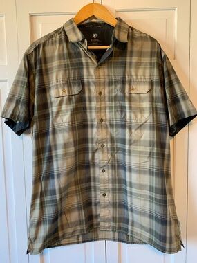 Kuhl Men's Short-Sleeve Plaid Button-Down Shirt - Olive and Gray